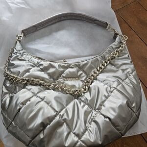 MZ Wallace Metallic Silver Quilted Shoulder Bag